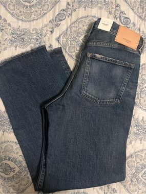 MOUSSY Men’s Blue Bootcut Jeans with Leather Patch
